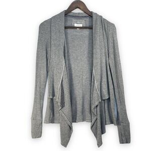 Cupio Blush Womens Gray Waffle Knit Draped Open Front Cardigan Sweater Small